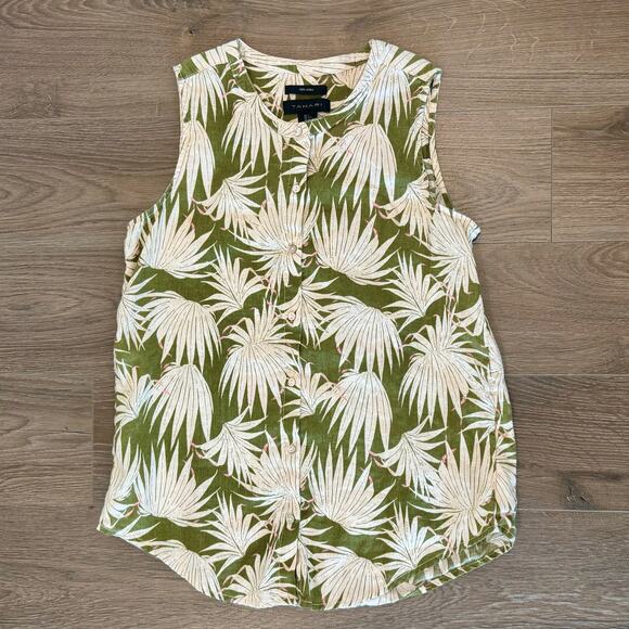 Tahari Tops - Tahari 100% Linen Sleeveless Blouse Green Floral Tropical Palm Womens small boho